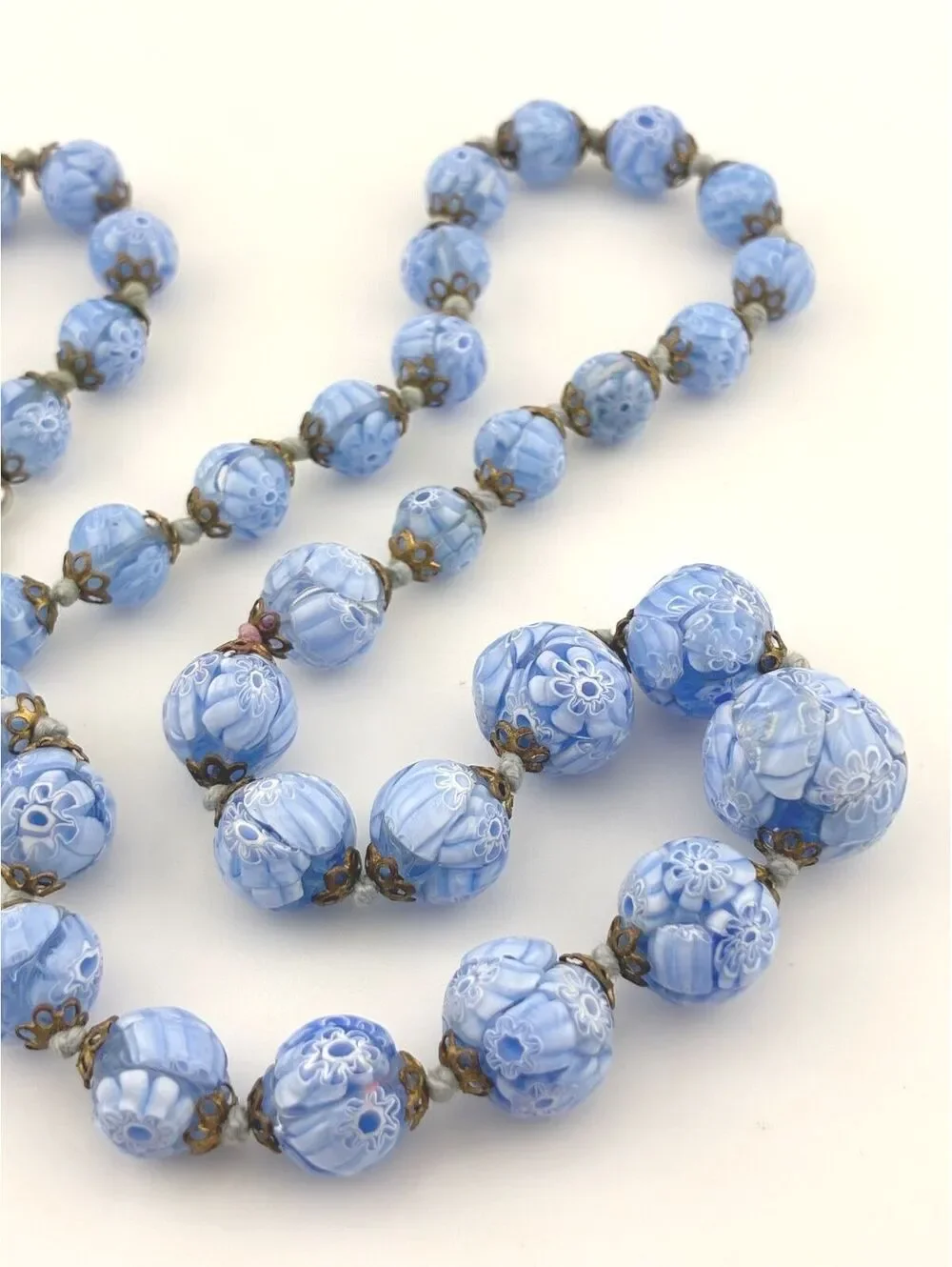 Vintage Blue Millefiori Venetian Textured Graduated Glass Bead 24